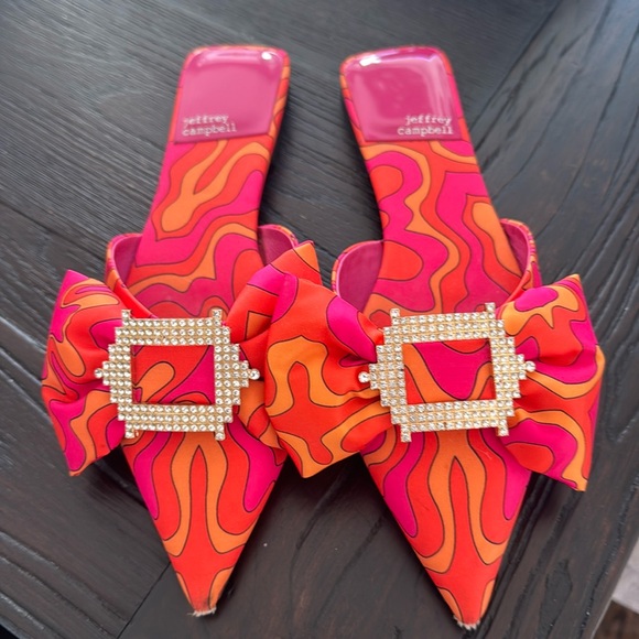 Jeffrey Campbell Shoes - Paisley print orange and pink with rhinestone embellishments
